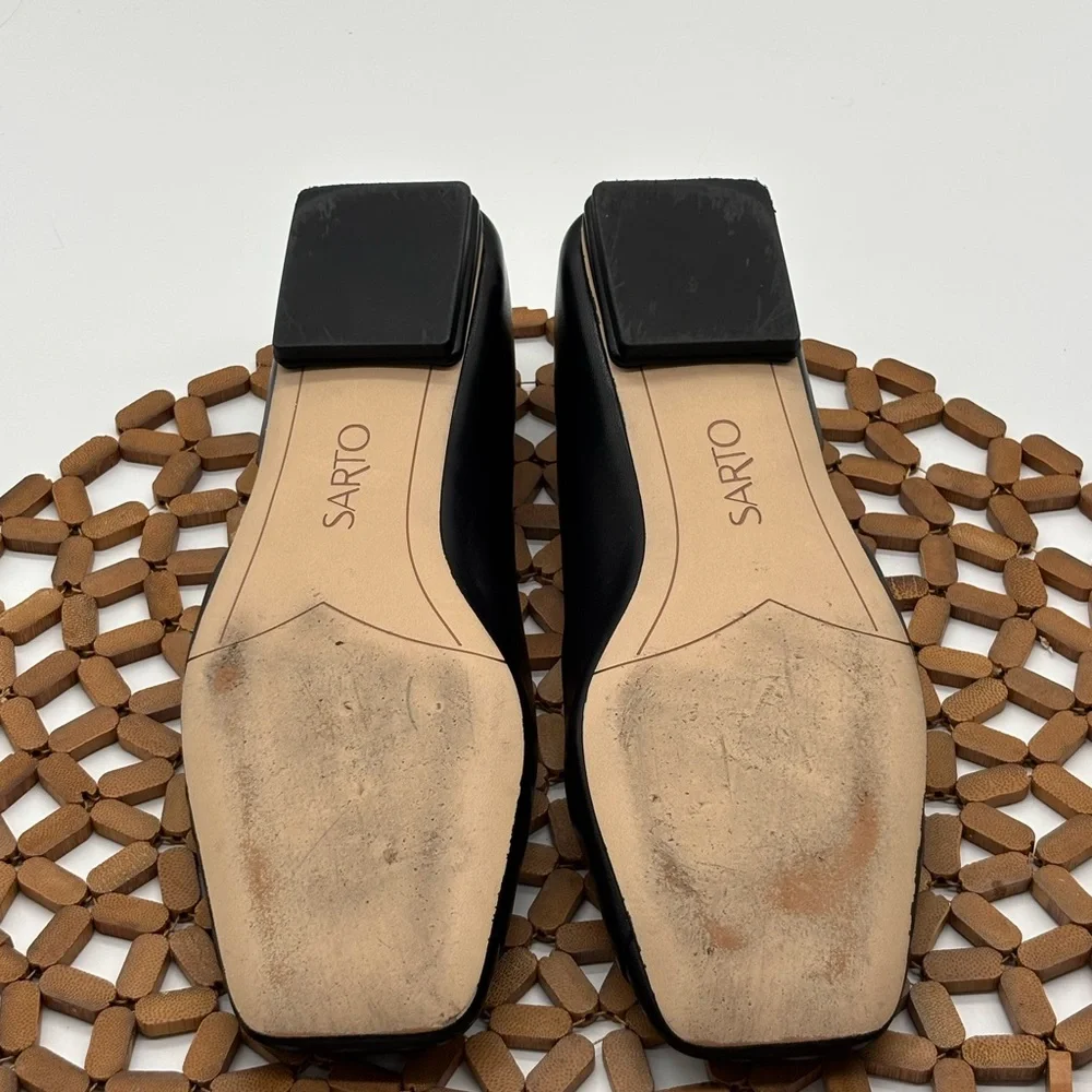 Franco Sarto Tracy half D’Orsay Black Leather Flats with Square Toe - Picture 5 of 7